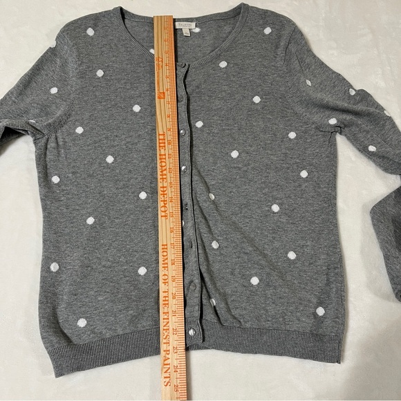 TALBOTS Womens Cardigan Gray White Polka Dot Size Large Petite - Picture 6 of 9